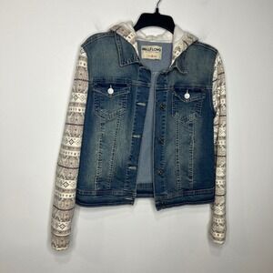 Wallflower dreamers denim multimedia jacket hood juniors size large casual